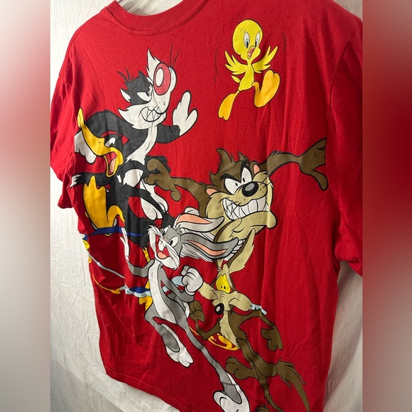 Looney Tunes Graphic Tee XL Bugs Bunny Taz Sylvester Tweety Double Sided Red - Picture 5 of 5